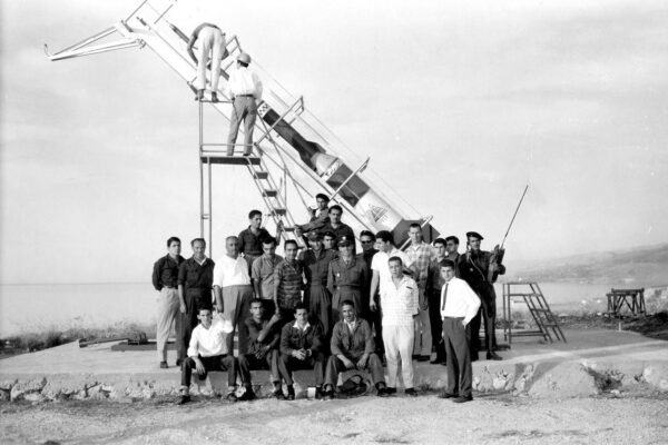 The Lebanese Rocket Society in front of Cedar III, 1962