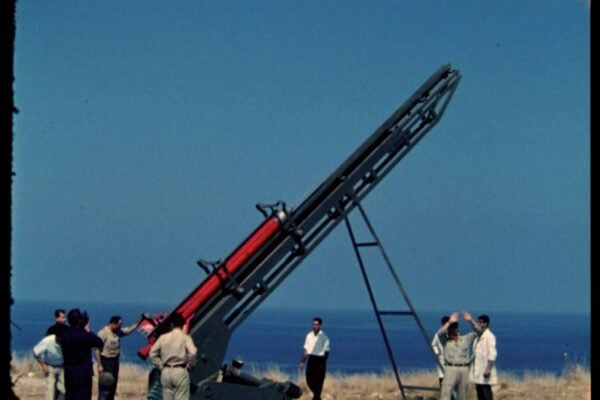 Microfilm of the  front cover of the daily Al Anwar on the day of the launching of Cedar III rocket in 1962